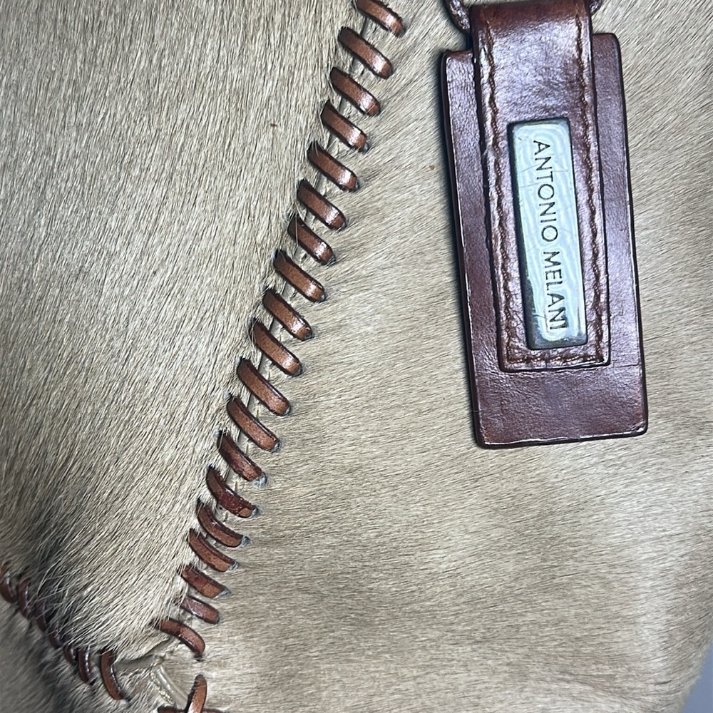 Antonio Melani fur Cream and Brown Tote braided leather Bag - Picture 3 of 10